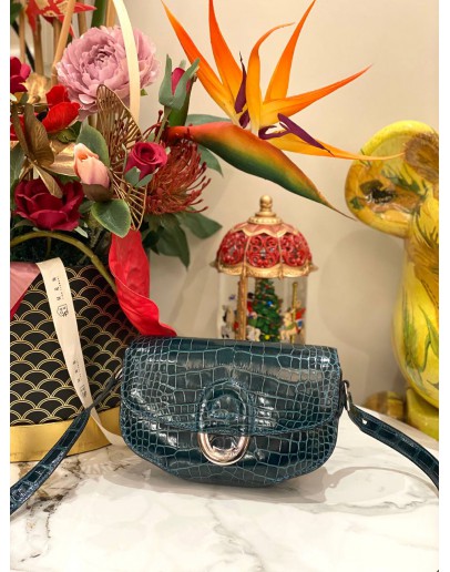 (BRAND NEW) HERMES CHERCHE MIDI LIMITED EDITION CROCODILE ALLIGATOR EMRALD BLUE GREEN SHOULDER BAG 
