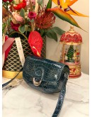 (BRAND NEW) HERMES CHERCHE MIDI LIMITED EDITION CROCODILE ALLIGATOR EMRALD BLUE GREEN SHOULDER BAG 