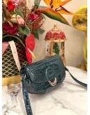 (BRAND NEW) HERMES CHERCHE MIDI LIMITED EDITION CROCODILE ALLIGATOR EMRALD BLUE GREEN SHOULDER BAG 