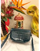 (BRAND NEW) HERMES CHERCHE MIDI LIMITED EDITION CROCODILE ALLIGATOR EMRALD BLUE GREEN SHOULDER BAG 