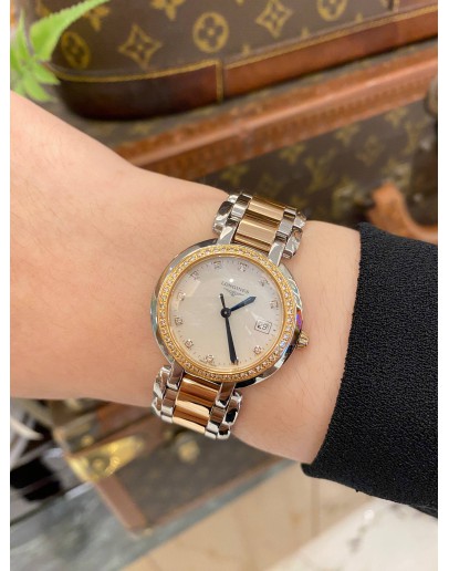 2019 LONGINES PRIMALUNA DIAMOND HALF 18K 750 ROSE GOLD REF L8.112.5.89.6 MOTHER OF PEARL DIAL 30MM QUARTZ WATCH