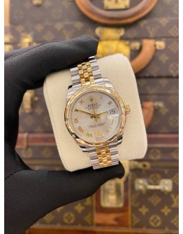 (LIKE NEW) YEAR 2015 ROLEX OYSTER PERPETUAL DATEJUST 31MM WHITE DIAMOND DIAL HALF 18K 750 GOLD JUBILEE REF 178343 -FULL SET-