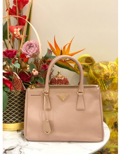 PRADA PINK GALLERIA SAFFIANO LUX LEATHER MEDIUM HANDLE BAG WITH ADJUSTABLE STTRAP 