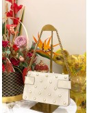 GUCCI NAPPA PEARL STUDDED QUEEN MARGARET BROADWAY BEE SHOULDER BAG IN OFF WHITE LEATHER 