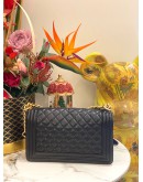 CHANEL MEDIUM BOY BLACK CAVIAR LEATHER MATTE GOLD HARDWARE CHAIN FLAP BAG 