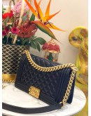 CHANEL MEDIUM BOY BLACK CAVIAR LEATHER MATTE GOLD HARDWARE CHAIN FLAP BAG 