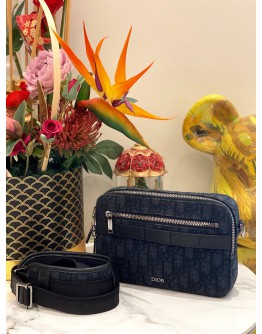 (LIKE NEW) CHRISTIAN DIOR MINI SAFARI WITH CROSSBODY STRAP IN BLACK DIOR OBLIQUE JACQUARD AND GRAINED CALFSKIN LEATHER