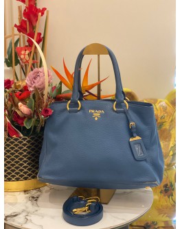 PRADA VITELLO BLUE DAINO LEATHER TOTE 