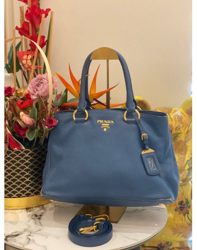 PRADA VITELLO BLUE DAINO LEATHER TOTE 