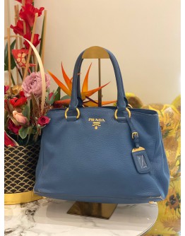 PRADA VITELLO BLUE DAINO LEATHER TOTE 