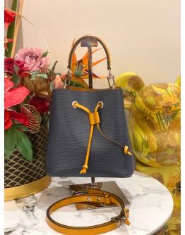 LOUIS VUITTON NEONOE BLUE EPI LEATHER BUCKET BAG WITH YELLOW LEATHER TRIM 