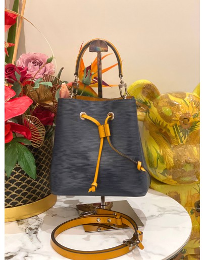LOUIS VUITTON NEONOE BLUE EPI LEATHER BUCKET BAG WITH YELLOW LEATHER TRIM 