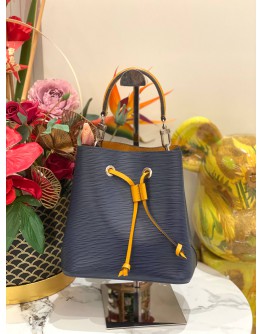 LOUIS VUITTON NEONOE BLUE EPI LEATHER BUCKET BAG WITH YELLOW LEATHER TRIM 