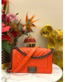 CHANEL MEDIUM BOY CORAL COLOR CHEVRON LAMBSKIN LEATHER RUTHENIUM HARDWARE