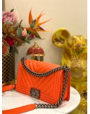 CHANEL MEDIUM BOY CORAL COLOR CHEVRON LAMBSKIN LEATHER RUTHENIUM HARDWARE