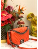 CHANEL MEDIUM BOY CORAL COLOR CHEVRON LAMBSKIN LEATHER RUTHENIUM HARDWARE