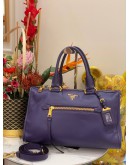 PRADA BL0805 HANDLE BAG VIOLA VITELLO DAINO SOFT LEATHER WITH ZIPPED AND LEATHER STRAP