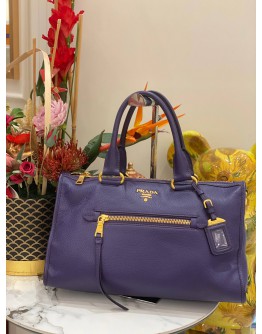 PRADA BL0805 HANDLE BAG VIOLA VITELLO DAINO SOFT LEATHER WITH ZIPPED AND LEATHER STRAP