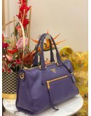 PRADA BL0805 HANDLE BAG VIOLA VITELLO DAINO SOFT LEATHER WITH ZIPPED AND LEATHER STRAP