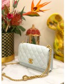 (LIKE NEW) 2024 MICROCHIP CHANEL WALLET ON CHAIN SWEETHEART LIGHT BLUE CAVIAR LEATHER BAG GHW