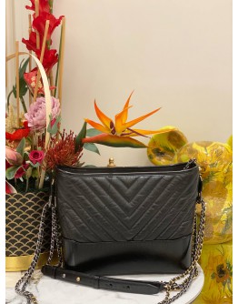 2019 CHANEL LARGE CHEVRON GABRIELLE BLACK HOBO BAG -FULL SET-