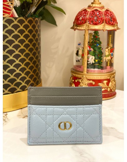 (LIKE NEW) CHRISTIAN DIOR CARO FREESIA CARD HOLDER CLOUD BLUE SUPPLE CANNAGE CALFSKIN