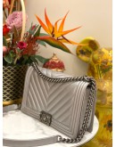 (LIKE NEW) CHANEL CHEVRON MEDIUM SILVER BOY CAVIAR LEATHER BAG SHW 