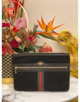 (BRAND NEW) GUCCI OPHIDIA GG BLACK SUEDE LEATHER CLUTCH BAG