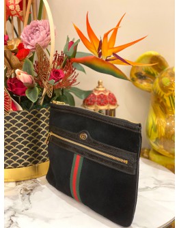 (BRAND NEW) GUCCI OPHIDIA GG BLACK SUEDE LEATHER CLUTCH BAG