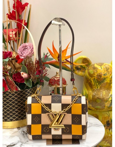 (LIKE NEW) LOUIS VUITTON TWIST MM DAMIER CHECK MONOGRAM LEATHER SHOULDER BAG 