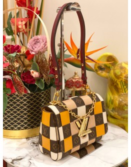(LIKE NEW) LOUIS VUITTON TWIST MM DAMIER CHECK MONOGRAM LEATHER SHOULDER BAG 
