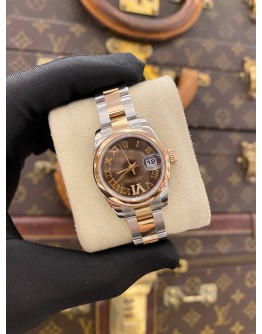 (LIKE NEW) 2012 ROLEX LADY DATEJUST REF 179161 HALF 18K 750 ROSE GOLD BROWN DIAMOND DIAL 26MM AUTOMATIC WATCH -FULL SET-