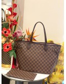 2022 MICROCHIP LOUIS VUITTON NEVERFULL MM WITH SMALL POUCH TOTE BAG IN BROWN DAMIER EBENE CANVAS