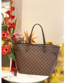 2022 MICROCHIP LOUIS VUITTON NEVERFULL MM WITH SMALL POUCH TOTE BAG IN BROWN DAMIER EBENE CANVAS