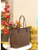 2022 MICROCHIP LOUIS VUITTON NEVERFULL MM WITH SMALL POUCH TOTE BAG IN BROWN DAMIER EBENE CANVAS