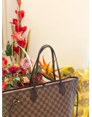 2022 MICROCHIP LOUIS VUITTON NEVERFULL MM WITH SMALL POUCH TOTE BAG IN BROWN DAMIER EBENE CANVAS