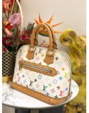 LOUIS VUITTON ALMA MM MULTICOLOR IN WHITE CANVAS GOLD HARDWARE DOUBLE ZIP CLOSURE HANDLE BAG