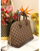 (LIKE NEW) LOUIS VUITTON ALMA MM BROWN DAMIER EBENE CANVAS GOLD HARDWARE DOUBLE ZIP CLOSURE HANDLE BAG