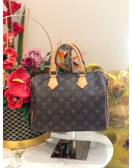 LOUIS VUITTON SPEEDY 25 BROWN MONOGRAM CANVAS HANDLE BAG WITH ADJUSTABLE STRAP  