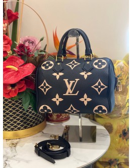 LOUIS VUITTON SPEEDY BANDOULIERE 25 BI COLOR MONOGRAM EMPREINTE LEATHER HANDLE BAG WITH ADJUSTABLE STRAP  