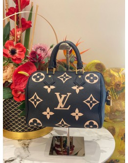 LOUIS VUITTON SPEEDY BANDOULIERE 25 BI COLOR MONOGRAM EMPREINTE LEATHER HANDLE BAG WITH ADJUSTABLE STRAP  