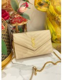 (LIKE NEW) YSL SAINT LAURENT MATELASSE LEATHER ENVELOPE WALLET ON CHAIN 