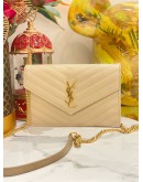 (LIKE NEW) YSL SAINT LAURENT MATELASSE LEATHER ENVELOPE WALLET ON CHAIN 
