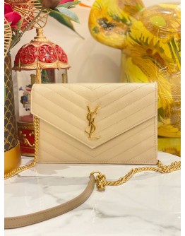 (LIKE NEW) YSL SAINT LAURENT MATELASSE LEATHER ENVELOPE WALLET ON CHAIN 
