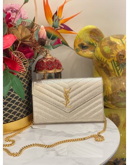 YSL SAINT LAURENT KATE MEDIUM FLAP BAG IN SILVER GOLD METALLIC LEATHER