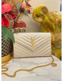 YSL SAINT LAURENT KATE MEDIUM FLAP BAG IN SILVER GOLD METALLIC LEATHER