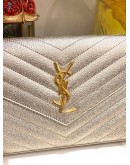 YSL SAINT LAURENT KATE MEDIUM FLAP BAG IN SILVER GOLD METALLIC LEATHER