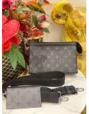 (LIKE NEW) MICROCHIP LOUIS VUITTON GASTON WEARABLE WALLET WITH ADJUSTABLE STRAP IN BLACK MONOGRAM ECLIPSE CANVAS -FULL SET-