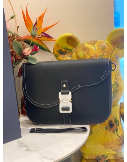 (BRAND NEW) CHRISTIAN DIOR MEDIUM SADDLE MESSENGER BAG WITH FLAP BLACK GRAINED CALFSKIN 
