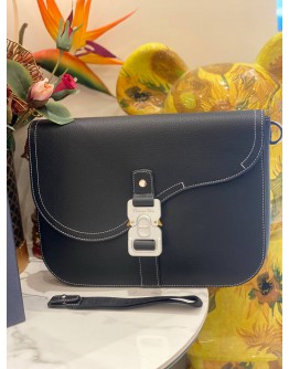 (BRAND NEW) CHRISTIAN DIOR MEDIUM SADDLE MESSENGER BAG WITH FLAP BLACK GRAINED CALFSKIN 